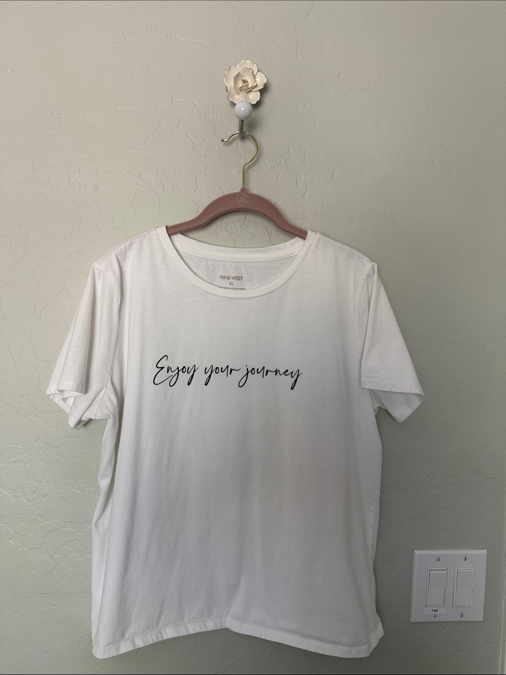Nine West White Tee with Black 'Enjoy Your Journey' Script